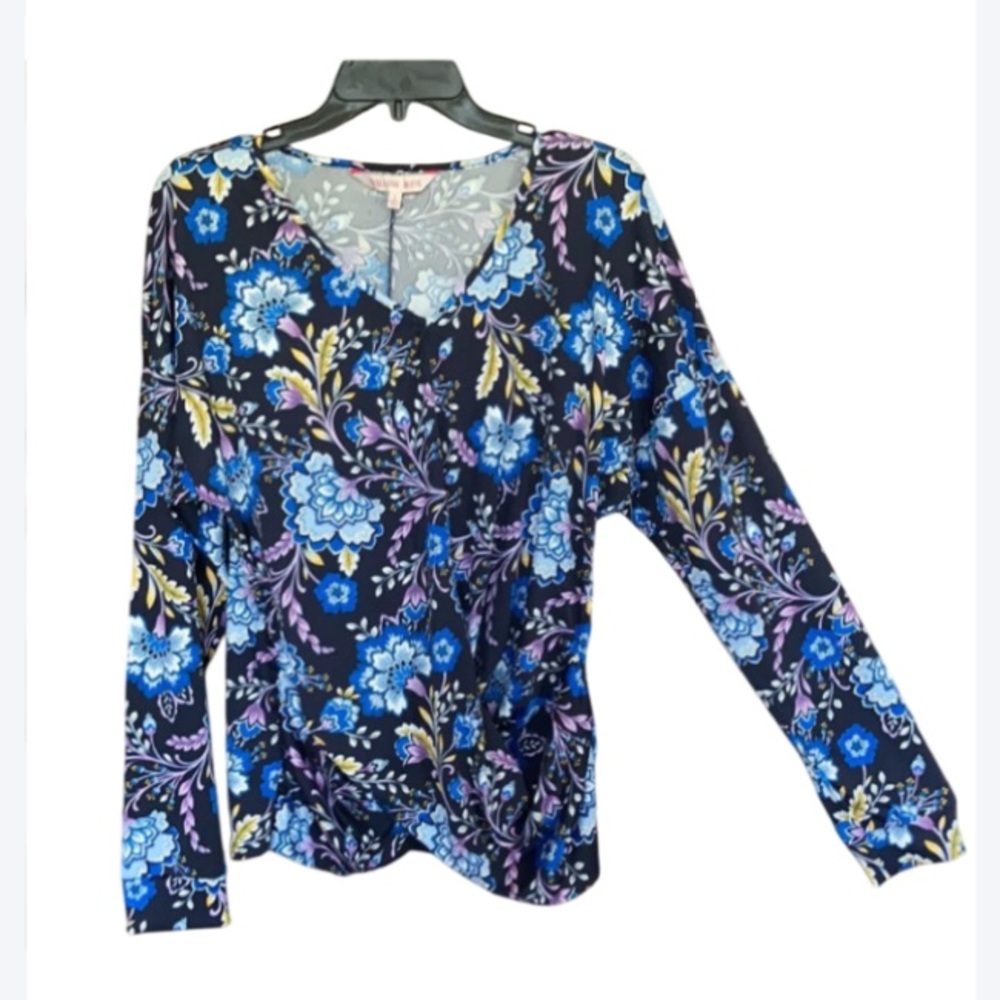 3/$45 Willow Drive top long sleeve floral print top with stretch boho casual L